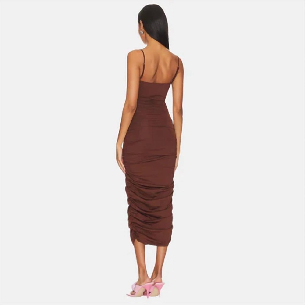 OW Collection Ezra Ruched Maxi Dress | Chocolate Brown | Size S - Picture 5 of 13